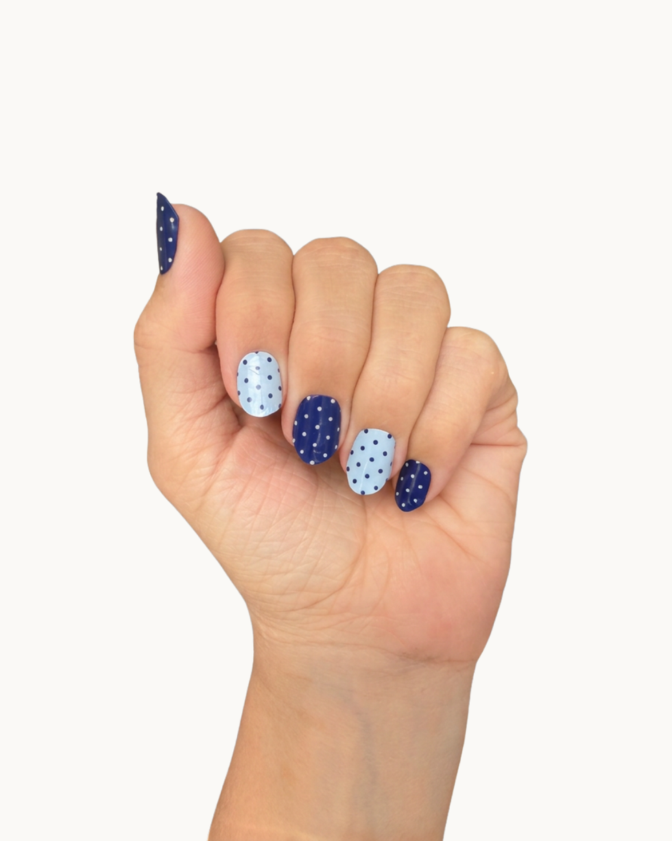 Whale Shark gel nails shown on a hand